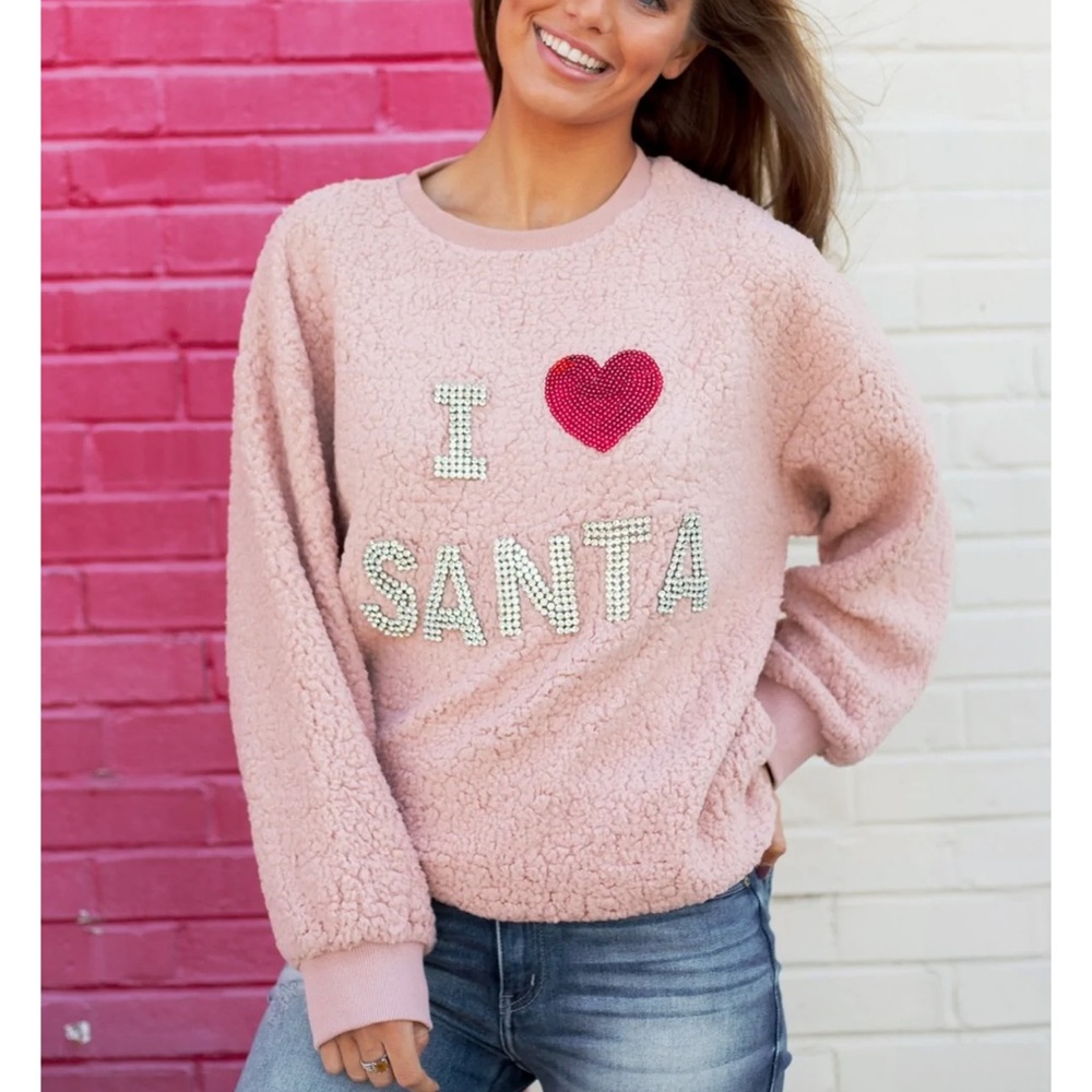 Judith March embellished I Love Santa sherpa sweater women’s sz S